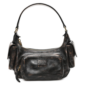 MIU MIU Distressed Nappa Pocket Bag  Sand Coffee