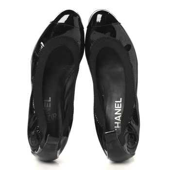 CHANEL Lambskin Patent CC Elastic Cap Toe Ballerina Pumps 36.5 Black