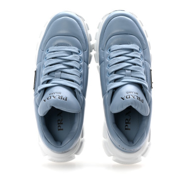 PRADA Nappa Soft Metal Triangle Logo Womens Padded 30mm Sneakers 35.5 Celeste