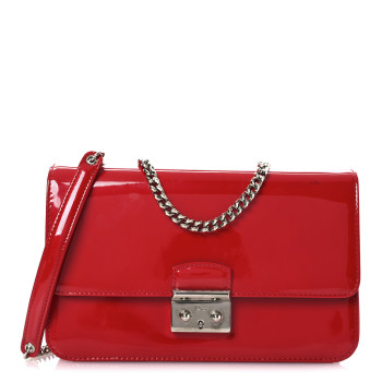 CHRISTIAN DIOR Metallic Box Patent Calfskin Miss Dior Promenade Pouch Red