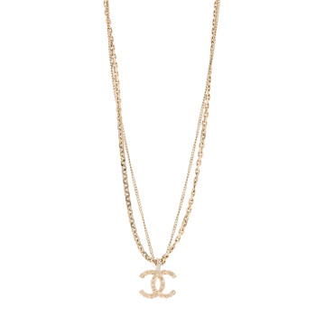 CHANEL Crystal CC Multi Strand Chain Necklace Gold