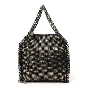 STELLA MCCARTNEY Metallic Woven Raffia Mini Fold Over Falabella Black Gold