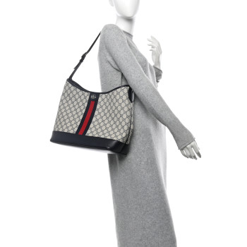 GUCCI GG Supreme Monogram Web Large Ophidia Shoulder Bag Beige Navy