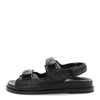 CHANEL Grained Calfskin Velcro Dad Sandals 37.5 Black