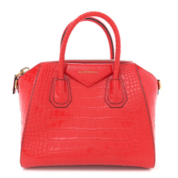 GIVENCHY Calfskin Crocodile Embossed Small Antigona Red