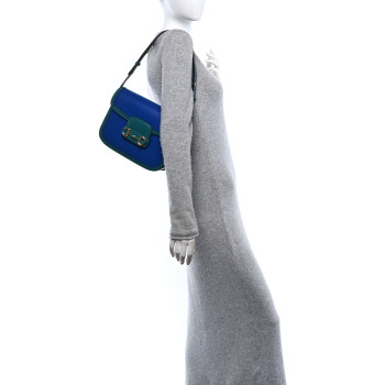 GUCCI Azalea Calfskin Horsebit 1955 Shoulder Bag Imperial Blue Pavone