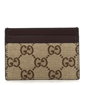 GUCCI GG Monogram Calfskin Card Holder Beige Ebony Cuir