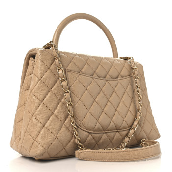 CHANEL Caviar Quilted Small Coco Handle Flap Beige