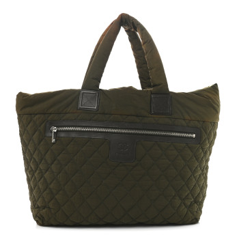 CHANEL Nylon Quilted Large Coco Cocoon Shopping Tote Green