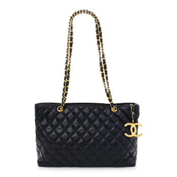 CHANEL Lambskin Quilted Shoulder Bag Navy