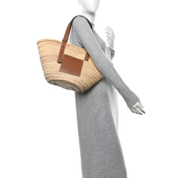 LOEWE Raffia Medium Basket Tote Bag Natural Tan