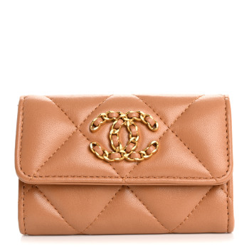 CHANEL Lambskin Quilted Chanel 19 Flap Card Holder Brown