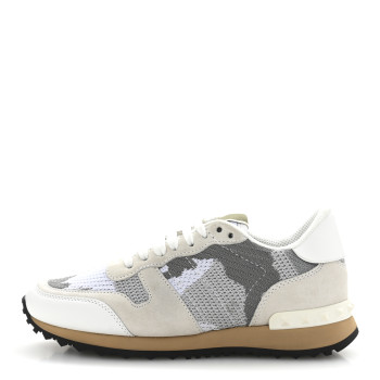 VALENTINO GARAVANI Mesh Suede Camouflage Rockrunner Sneakers 35 White Grey