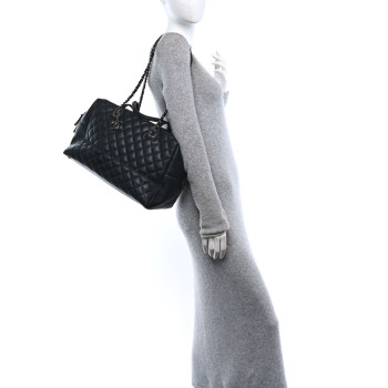 CHANEL Calfskin Quilted Feather Weight Bowling Bag Black