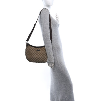 GUCCI Monogram Medium Half Moon Hobo Dark Brown