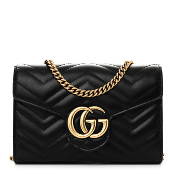 GUCCI Calfskin Matelasse GG Marmont Chain Wallet Black