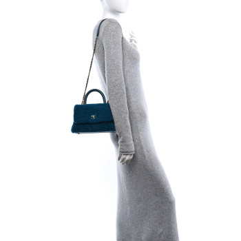CHANEL Shearling Lambskin Small Coco Handle Flap Blue