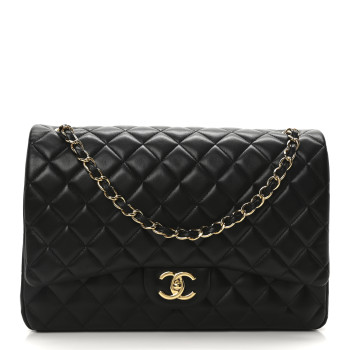 CHANEL Lambskin Quilted Maxi Double Flap Black