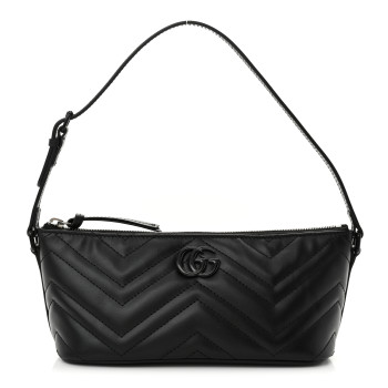 GUCCI Calfskin Matelasse Chevron Monochrome GG Marmont Sling Shoulder Bag Black