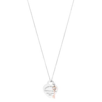 TIFFANY Sterling Silver Rubedo Return to Tiffany Heart Tag Key Pendant Necklace