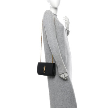 SAINT LAURENT Grain De Poudre Small Monogram Kate Satchel Black