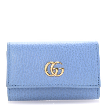 GUCCI Pebbled Calfskin GG Marmont 6 Key Holder Mineral Blue