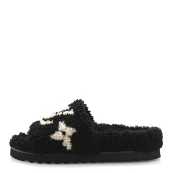 LOUIS VUITTON Shearling Monogram Giant Paseo Flat Comfort Mule 36 Black