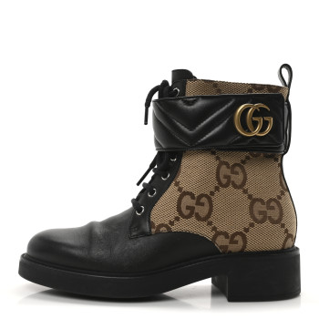GUCCI Flores Calfskin Monogram Maxi GG Nappa Matelasse Double G 40mm Ankle Boots 39 Black Camel Ebony