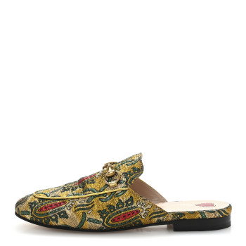 GUCCI Iridescent Brocade Womens Princetown Slippers 36 Gold Multicolor
