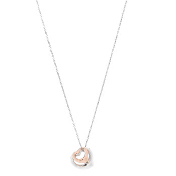TIFFANY Sterling Silver 18K Rose Gold Elsa Peretti 16mm Double Open Heart Pendant Necklace