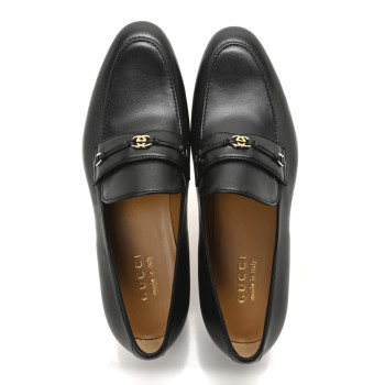 GUCCI Lambskin Mens Interlocking G Loafers 10 Black