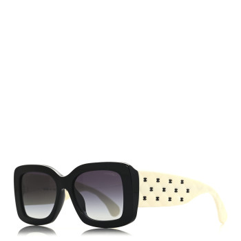 CHANEL Acetate Quilted CC Rectangle Sunglasses 5483-A White Black