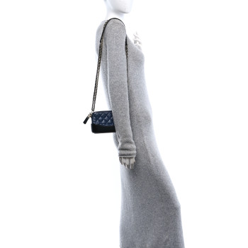 CHANEL Aged Calfskin Quilted Small Gabrielle Clutch With Chain Navy Black