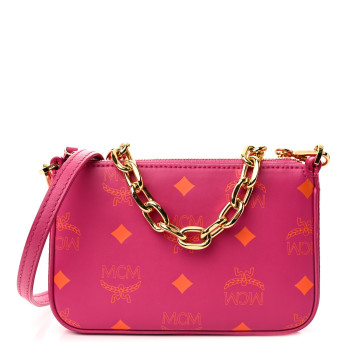 MCM Calfskin Color Splash Mini Pouch on Chain Pink
