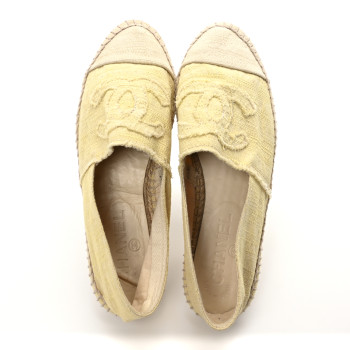 CHANEL Tweed CC Espadrilles 39 Yellow