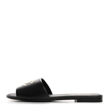 CHANEL Lambskin Pearl CC Sandals 40.5 Black