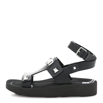 HERMES Calfskin Medor Studded Womens Intuition Sandals 38 Black