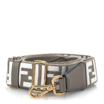 FENDI Jacquard Ribbon Vitello King FF Bi-Color Intreccio Adjustable Strap You Tortora White Anthracite
