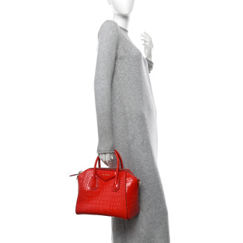 GIVENCHY Calfskin Crocodile Embossed Small Antigona Red