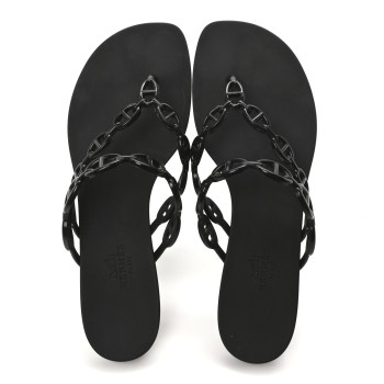 HERMES Rubber Womens Island Sandals 38 Black