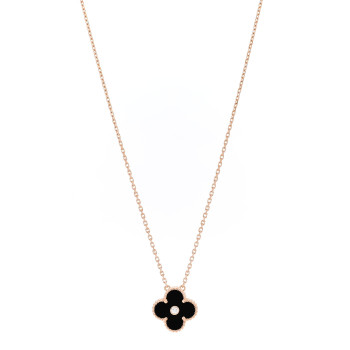 VAN CLEEF & ARPELS 18K Rose Gold Diamond Black Onyx Vintage Alhambra Pendant Necklace