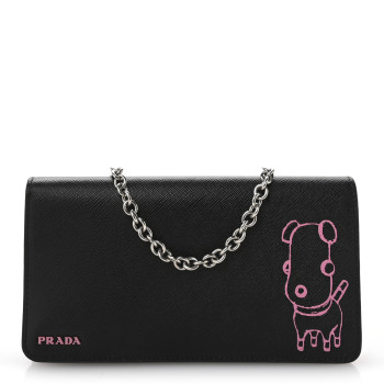 PRADA Saffiano Pradamalia Mini Chain Bag Black Begonia