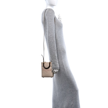 FENDI Vitello King Plexiglass Logo Embossed Mini Fendi Sunshine Shopper Tote Poudre