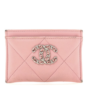 CHANEL Lambskin Quilted Chanel 19 Card Holder Light Pink