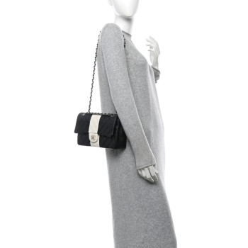 CHANEL Lambskin Quilted Medium Double Flap Black White