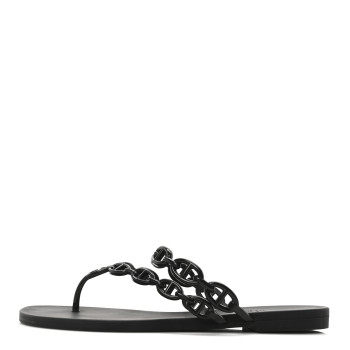 HERMES Rubber Womens Island Sandals 38 Black