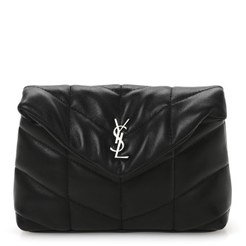 SAINT LAURENT Lambskin Monogram Loulou Puffer Pouch Clutch Black