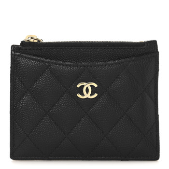 CHANEL Caviar Quilted CC Zip Card Holder Black