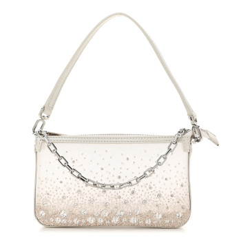 CHRISTIAN LOUBOUTIN Mesh Fabric Crystal Embellished Mini Loubila Chain Clutch Bianco Silver