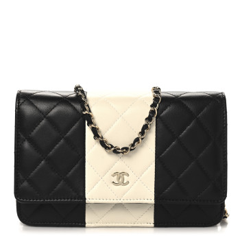 CHANEL Lambskin Quilted Wallet On Chain WOC White Black